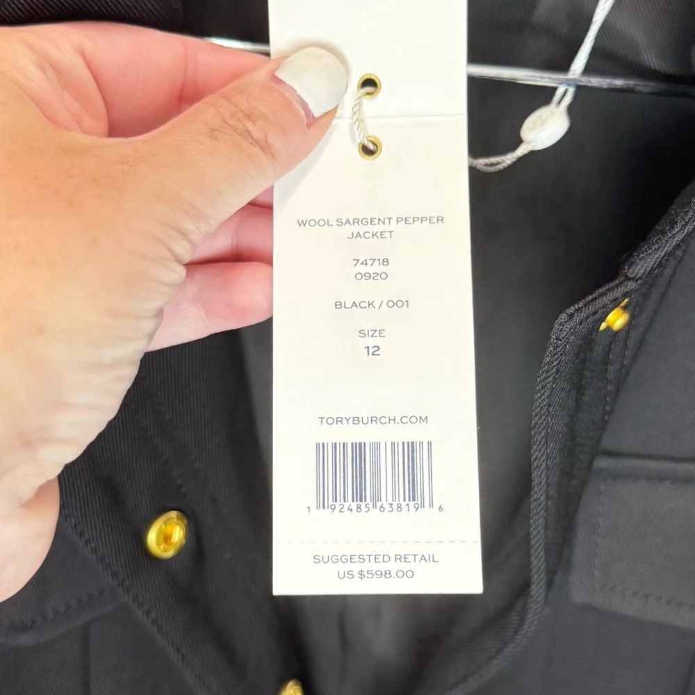 Tory Burch NWT Wool‎ Sargent Pepper Jacket Black Size 12